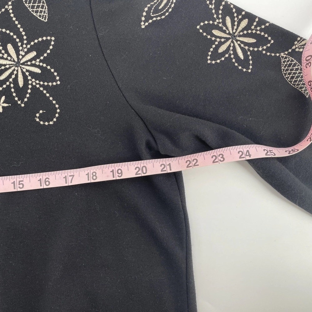 Alfred Dunner Women's Large Black Floral Embroidered Artsy Boho Jersey Knit - Picture 4 of 6